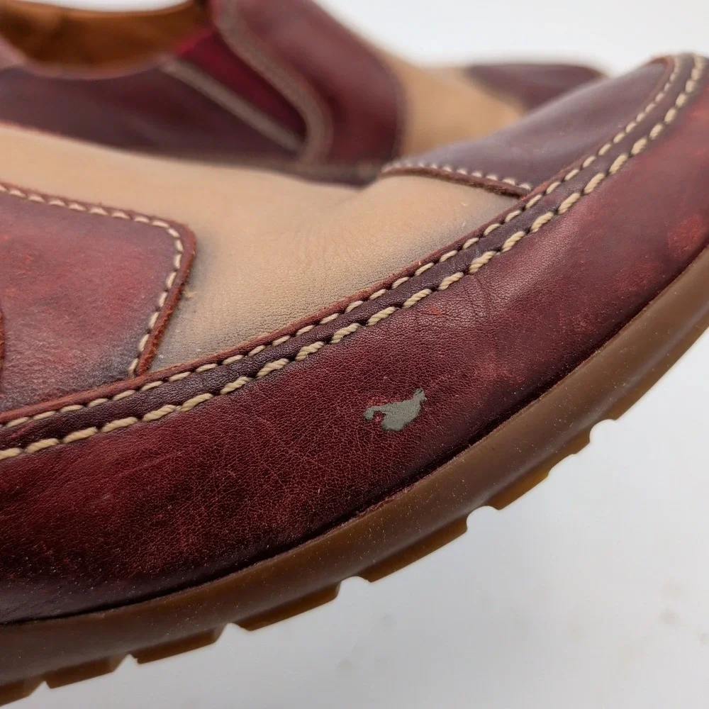 Pikolinos Lisboa Burgundy Tan Leather Colorblock Slip On Loafers 39 Womens 8.5-9